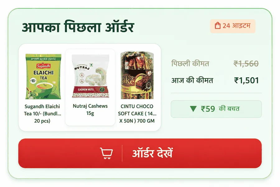 The आपका पिछला ऑर्डर card, final design